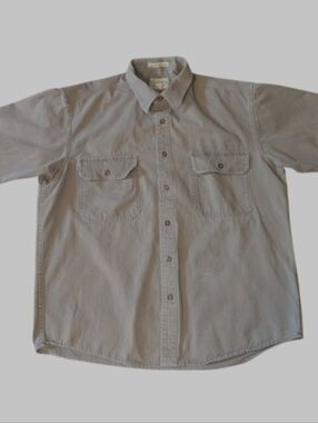 Cabela's Workwear Outdoor Tan Stonewash Canvas Roughneck Short S Shirt Men's L